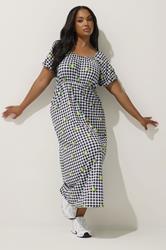 LIMITED COLLECTION Plus Size Black Lemon Gingham Print Bardot Dress | Yours Clothing 1