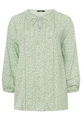 EVANS Curve Sage Green Ditsy Tie Neck Blouse