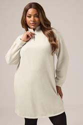 YOURS Plus Size Cream Zip Neck Ribbed Jumper Dress | Yours Clothing 3