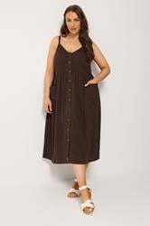 YOURS Plus Size Chocolate Brown Cheesecloth Sundress | Yours Clothing 1