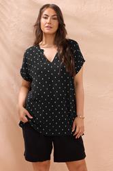 EVANS Plus Size Black Frill Neck Dobby Blouse | Evans 1