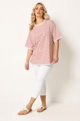 YOURS Plus Size Pink Stripe 2-In-1 Boxy T-Shirt | Yours Clothing 1