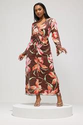 YOURS LONDON Plus Size Brown Floral Mesh Maxi Dress | Yours Clothing 2