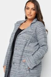 YOURS LUXURY Plus Size Blue Marl Button Front Midi Jacket | Yours Clothing 4