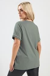 YOURS Plus Size Sage Green Pearl Trim T-Shirt | Yours Clothing 2
