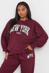 YOURS Plus Size Wine Red 'New York' Slogan Sweatshirt | Yours Clothing 5