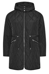 YOURS Plus Size Black Quilted Hooded Midi Coat | Yours Clothing 5
