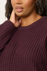 YOURS Plus Size Burgundy Red Waffle Knit Jumper | Yours Clothing 6