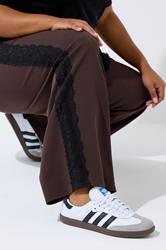 LIMITED COLLECTION Plus Size Chocolate Brown Lace Insert Trousers | Yours Clothing 5
