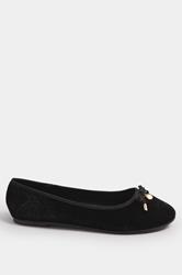 LTS Black Velvet Bow Ballerina Pumps In Standard Fit | Long Tall Sally 2