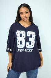 YOURS Plus Size Navy Blue '83 New York' Boxy T-Shirt | Yours Clothing 3