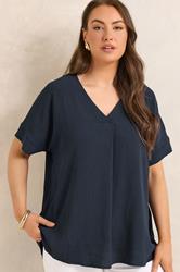 EVANS Plus Size Navy Blue Front Pleat Blouse | Evans 3