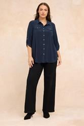 EVANS Plus Size Navy Blue Tab Sleeve Blouse | Evans  1