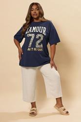 YOURS Plus Size Navy Blue 'L'Amour' Slogan T-Shirt | Yours Clothing 2