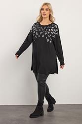 YOURS Plus Size Black Leopard Sequin Long Sleeve Top | Yours Clothing 1