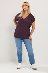 YOURS Plus Size Purple Textured T-Shirt | Yours Clothing 1