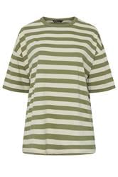 YOURS Curve Khaki Green & Cream Boxy T-Shirt