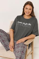 YOURS Plus Size Grey 'Wake Me For The Weekend' Slogan Pyjama Top | Yours Clothing 3