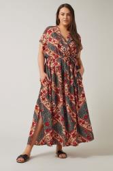 Evans Orange Floral & Green Patchwork Print Maxi Dress 1