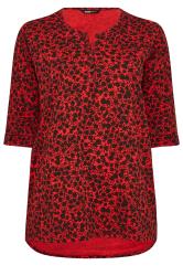 YOURS Plus Size Red Ditsy Floral Pintuck Henley T-Shirt | Yours Clothing  6
