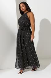 YOURS LONDON Plus Size Black Metallic Spot Print Halterneck Maxi Dress | Yours Clothing 3