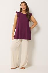 YOURS Plus Size Purple Broderie Frill Vest Top | Yours Clothing 1