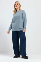 YOURS Plus Size Light Blue Waffle Knit Jumper | Yours Clothing 1
