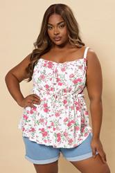 YOURS Curve White Rose Frilled Tie Front Cami Top | Yours Clothing 1