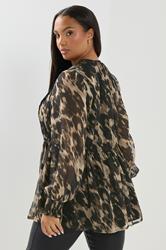 YOURS Plus Size Black Leopard Print Tie Front Blouse | Yours Clothing 2