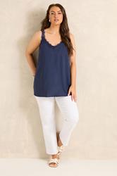 EVANS Curve Navy Blue Lace Trim Cami Vest Top | Evans 1