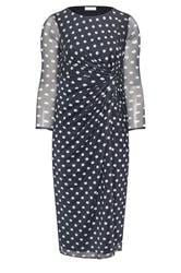 YOURS LONDON Curve Navy Blue Polka Dot Knot Dress