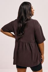 YOURS Plus Size Chocolate Brown Cotton Peplum Top | Yours Clothing 3