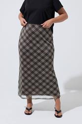 LIMITED COLLECTION Plus Size Brown Checked Mesh Skirt | Yours Clothing 2