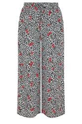 YOURS Curve Black Leopard & Cherry Print Crinkle Beachwear Wide Leg Trousers