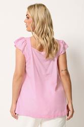 YOURS Plus Size Pink Linen Cap Sleeve Top | Yours Clothing 2