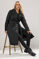 LTS Tall Black Belted Padded Midi Coat | Long Tall Sally 1
