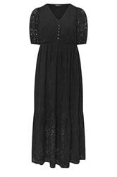 YOURS Plus Size Black Broderie Anglaise Tiered Maxi Dress | Yours Clothing 5