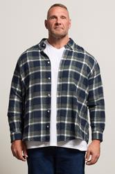 BadRhino Big & Tall Navy Blue & Green Brushed Checked Shirt 3