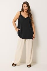 YOURS Plus Size Black Lace Insert Cami Vest Top | Yours Clothing 1