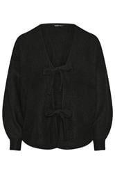 YOURS Curve Black Bow Tie Front Cardigan