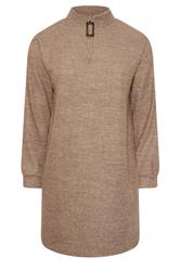 YOURS Plus Size Natural Brown Ribbed Quarter Zip Jumper Dress | Yours Clothing 5