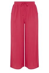 YOURS Curve Hot Pink Crinkle Texture Wide Leg Trousers