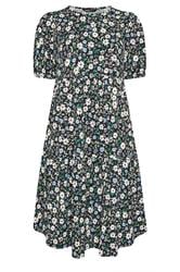 YOURS Curve Black Ditsy Floral Tiered Maxi Dress