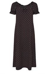 YOURS Curve Black Ditsy Textured Milkmaid Dress