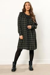 YOURS Plus Size Khaki Green Check Collar Mini Dress | Yours Clothing 2