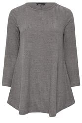 YOURS Curve Grey  Soft Touch Ribbed Long Sleeve Top