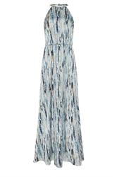 LTS Tall Blue Abstract Satin Halter Neck Dress