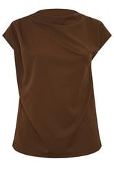 YOURS LONDON Curve Chocolate Brown Drape Shoulder Top