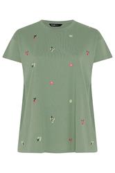 YOURS Plus Size Green Embroidered Flower T-Shirt | Yours Clothing 5