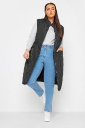YOURS Plus Size Black Lightweight Quilted Midi Gilet | Yours Clothing 2